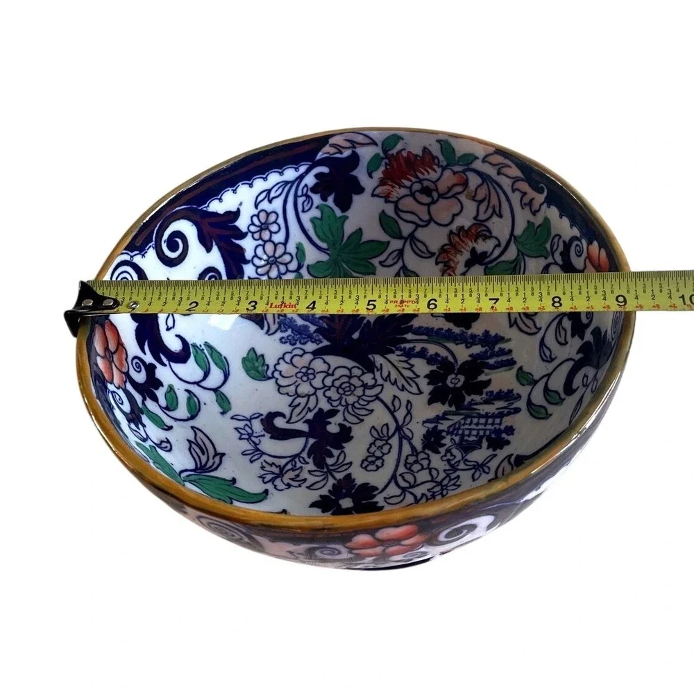 Antique 1800s Amherst Japan Ironstone Pedestal Bowl Imari Inspired Pattern White